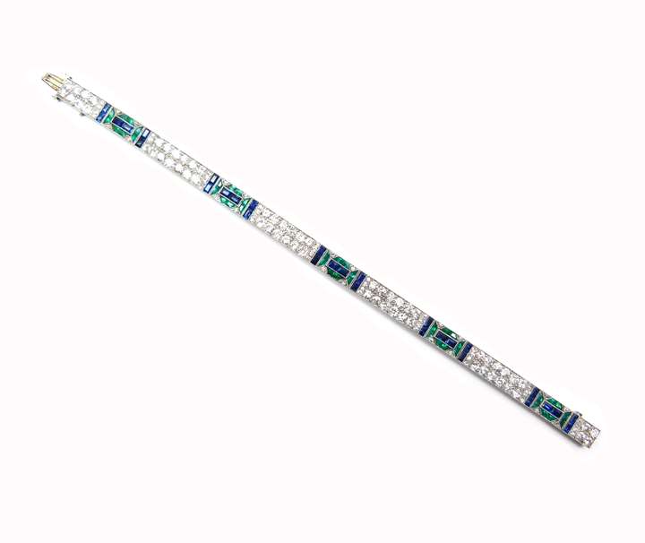 Diamond, emerald and sapphire slim strap bracelet
